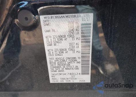 2017 Nissan Rogue Sl из США, поврежденный, VIN 5N1AT2MT1HC780124